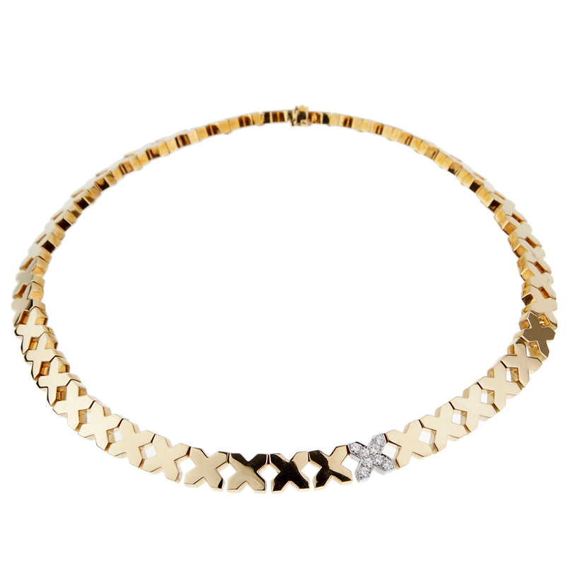 tiffany co gold diamond x choker necklace 0002729